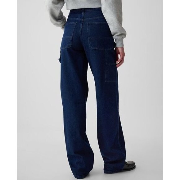 Gap 90's Loose Carpenter Mid Rise Dark Indigo Straight Leg Jeans 29 / 8 Tall - Picture 4 of 17